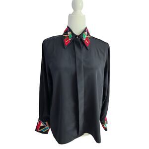 VTG Yves Saint Clair Petites 10 beaded Sequins colorful blouse shirt button